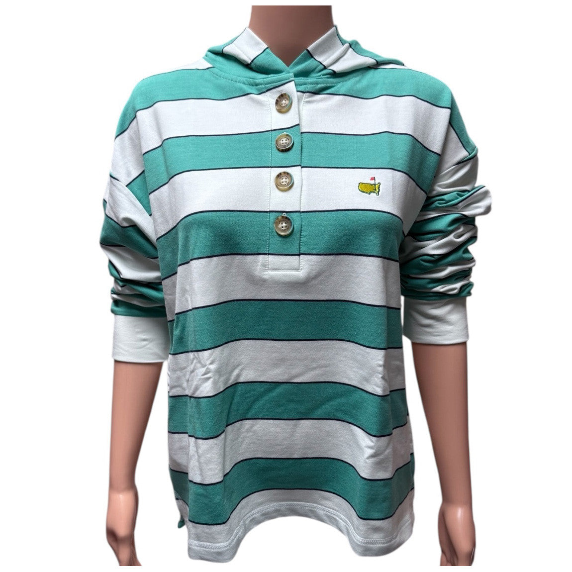Masters Magnolia Lane Green and White Stripe Organic Cotton Button Hoodie