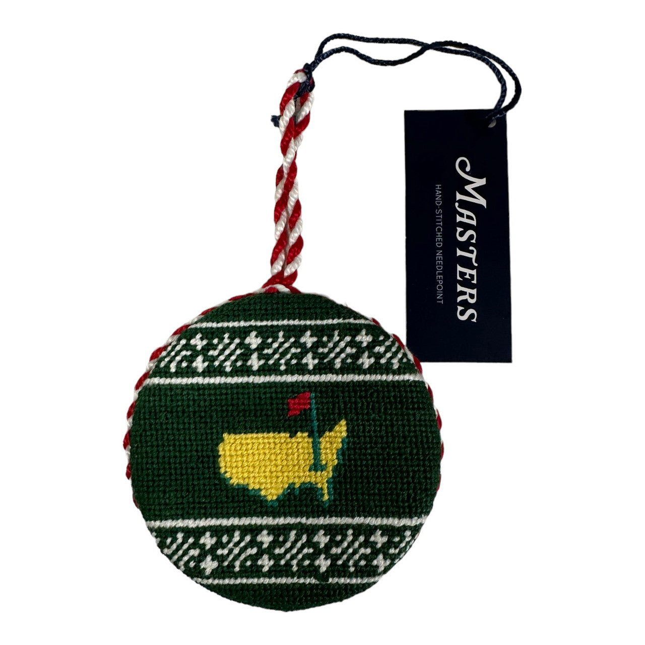 Masters Smathers & Branson Needlepoint Flag Logo Ornament Trimmed with Candy Cane