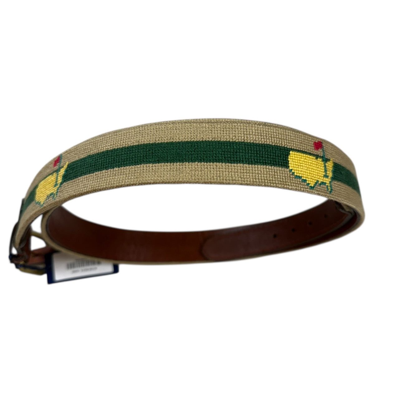 Masters Smathers & Branson Needlepoint Belt - Khaki and Green Stripes