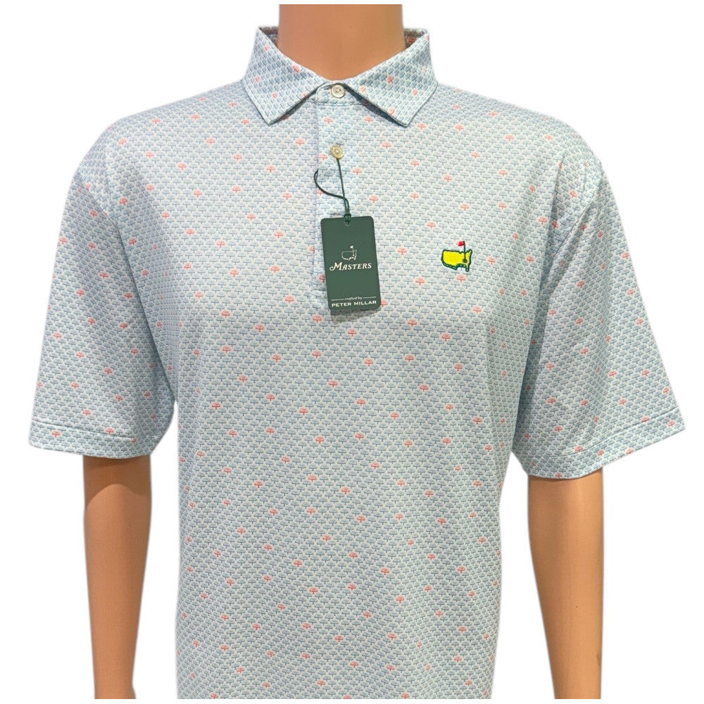 Masters Peter Millar White Performance Tech Polo with Blue and Red Leaderboards