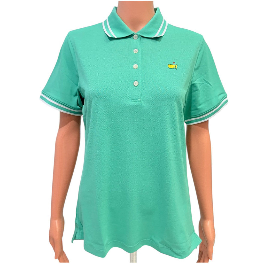 Masters Magnolia Lane Mist Green Cotton Polo with White Stripe Collar
