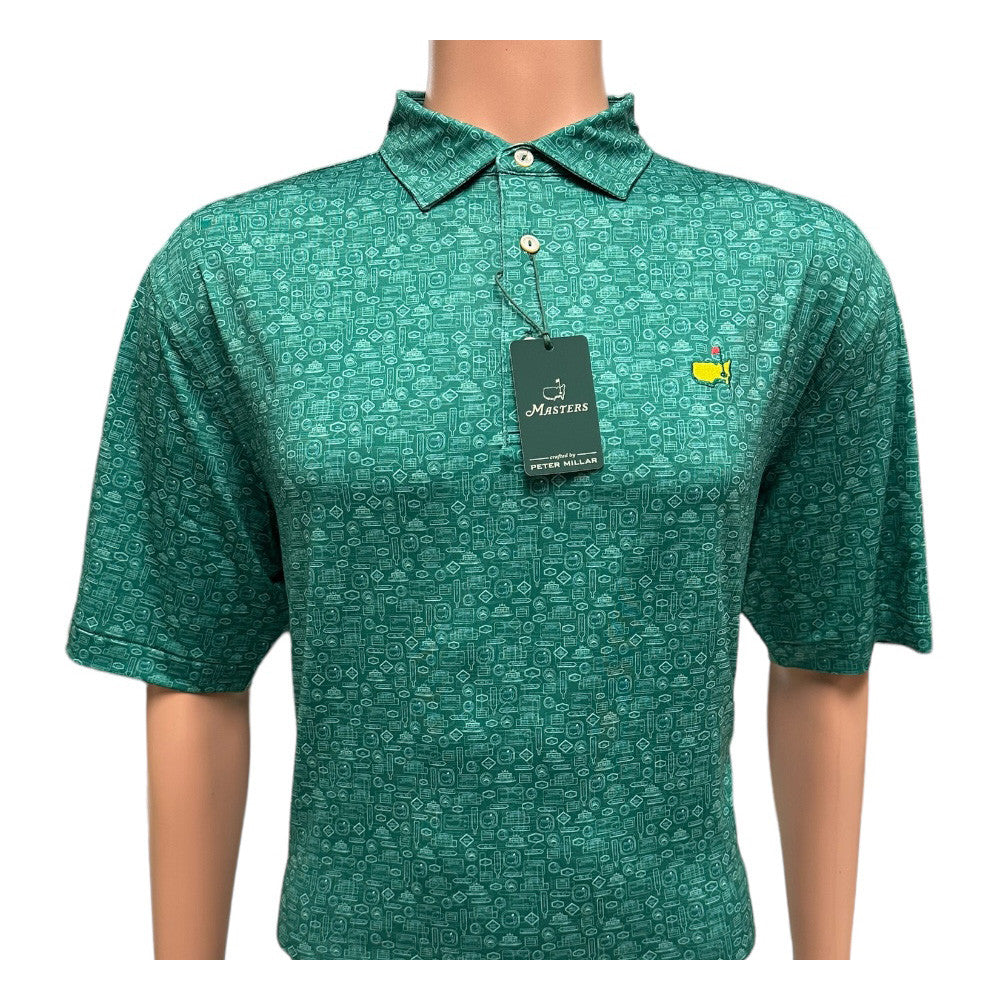 Masters Peter Millar Tech Evergreen Signs Icons Pattern Performance Golf Shirt Polo