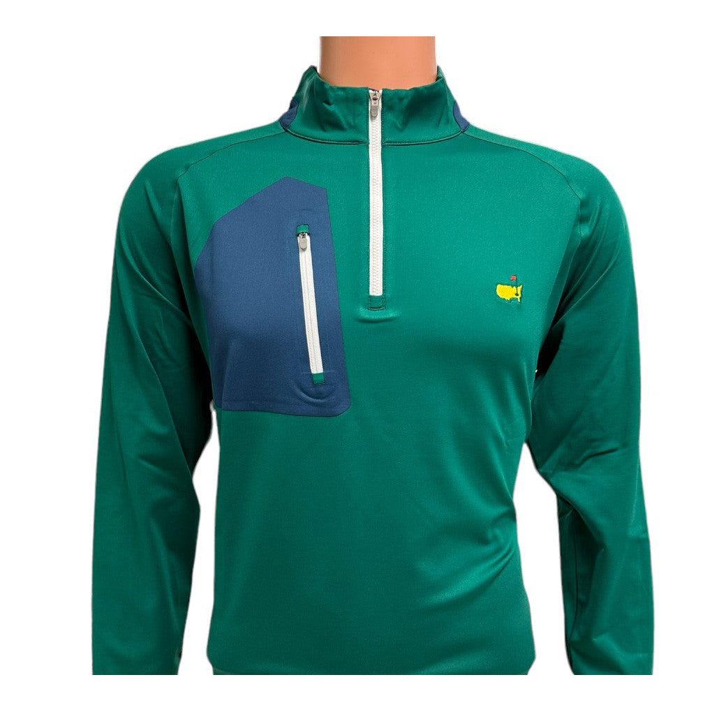 Masters Peter Millar Green with Blue Accent Pocket 1/4 Zip Pullover