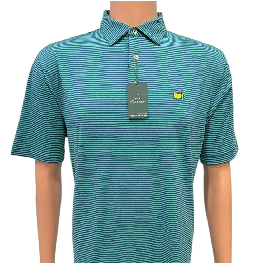 Masters Peter Millar Navy and Teal Striped Performance Tech Polo