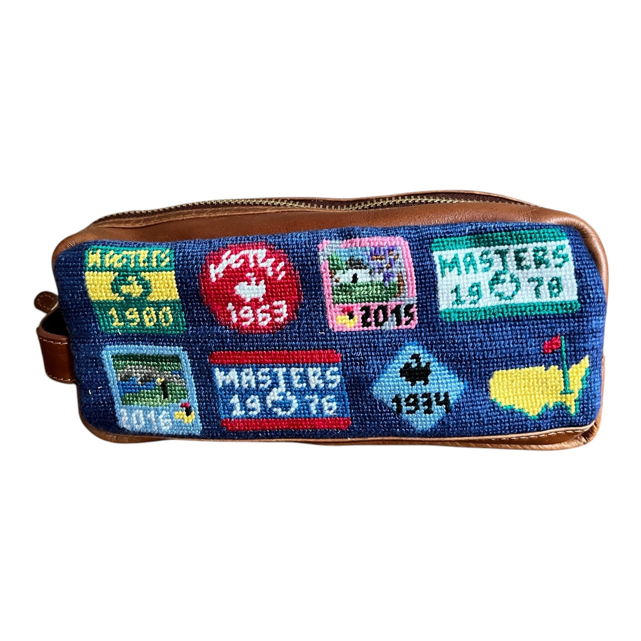 Masters Smathers & Branson Needlepoint and Leather Dopp Travel Kit Navy with icons
