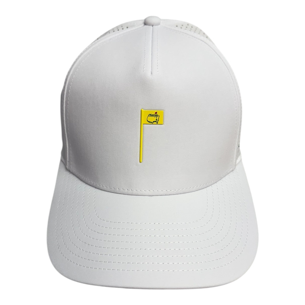 Masters White Performance Hat with Iconic Yellow Flag and Perforated Back