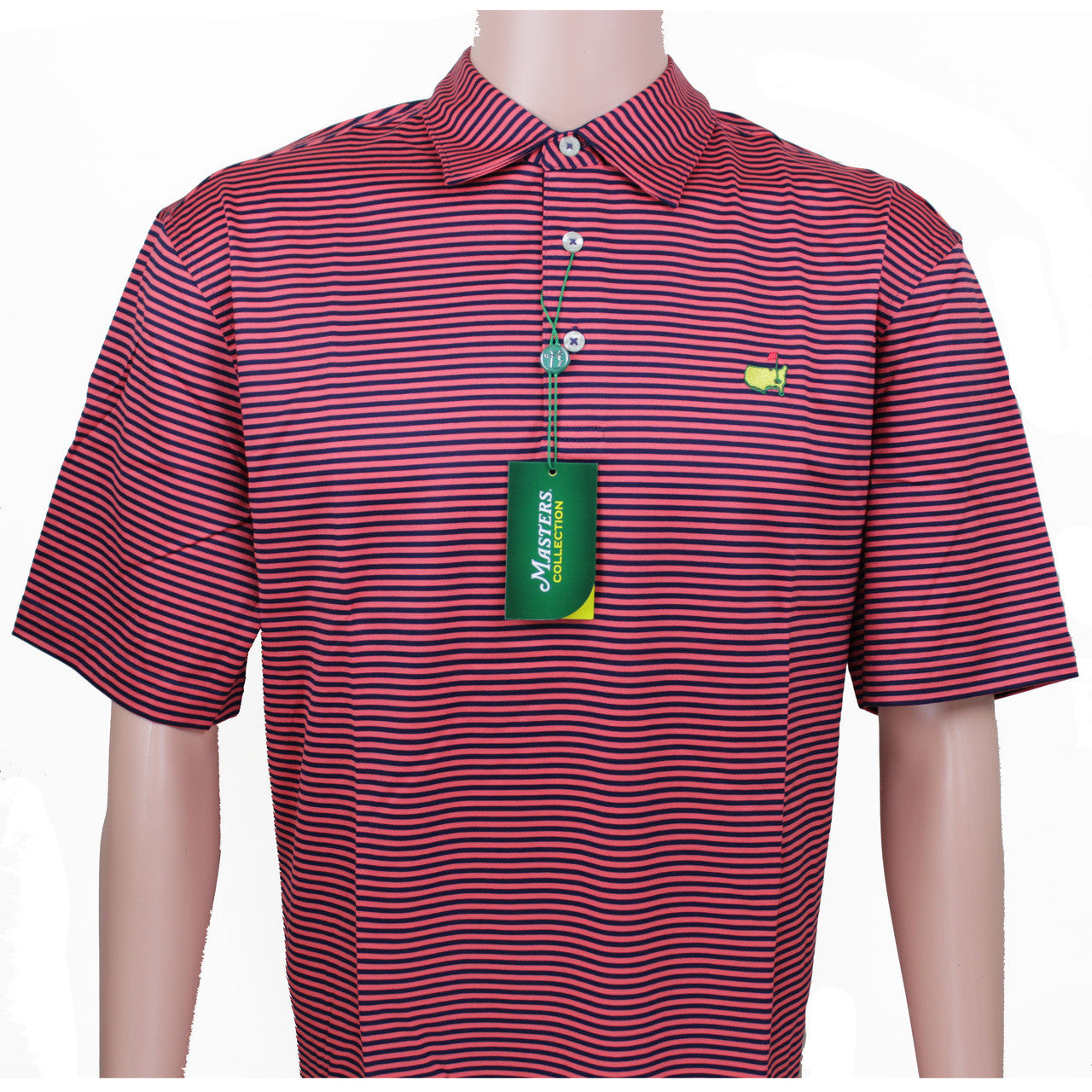 Masters Collection Coral & Navy Striped Jersey Golf Shirt