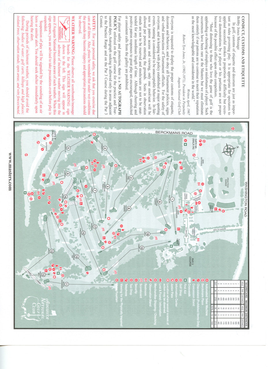 2012 Masters Tournament Saturday Pairing Sheet - Winner Bubba Watson