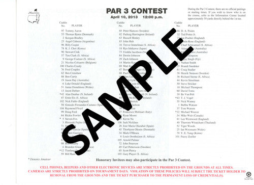 2013 Masters Tournament Par 3 Contest Pairing Sheet - Winner Adam Scott
