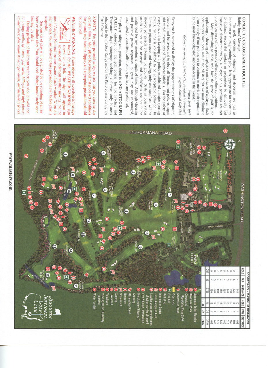 2014 Masters Tournament Practice Rounds Pairing Sheet - Winner Bubba Watson
