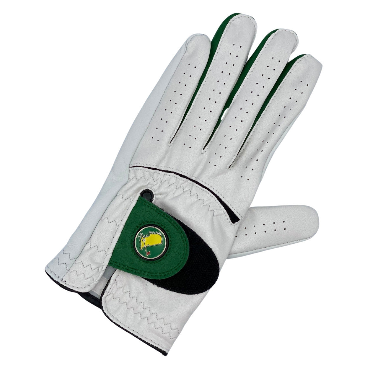 Masters FootJoy Men's Cadet Left Hand White Cabretta Leather Golf Glove with Green Trim- SIZED