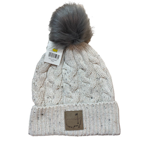 Masters Ladies Oatmeal and Grey Speckle Pom Knit Hat with Sueded Patch