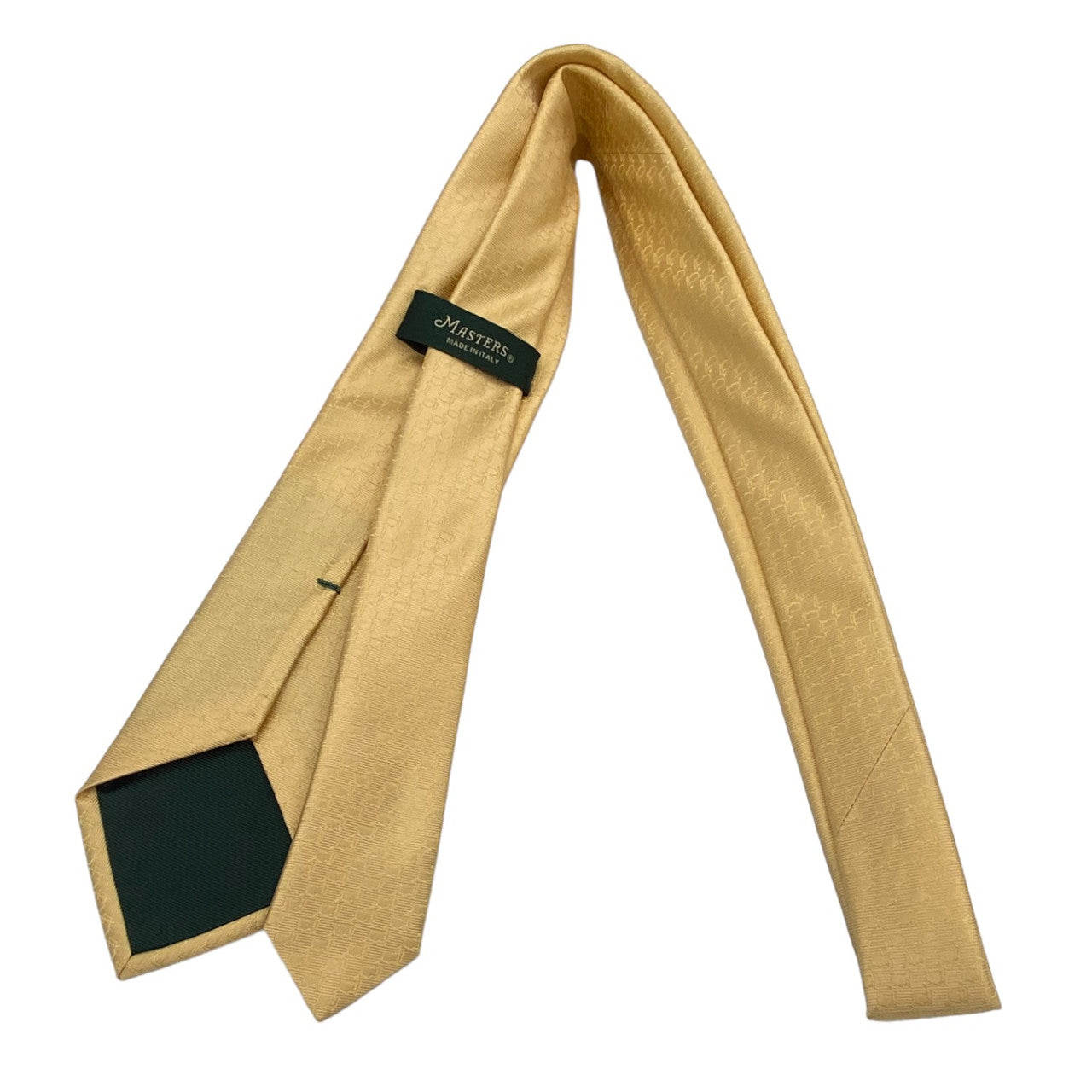 Masters Made in Italy Yellow Gold Silk Tie with Mini Logo Woven Damask Pattern