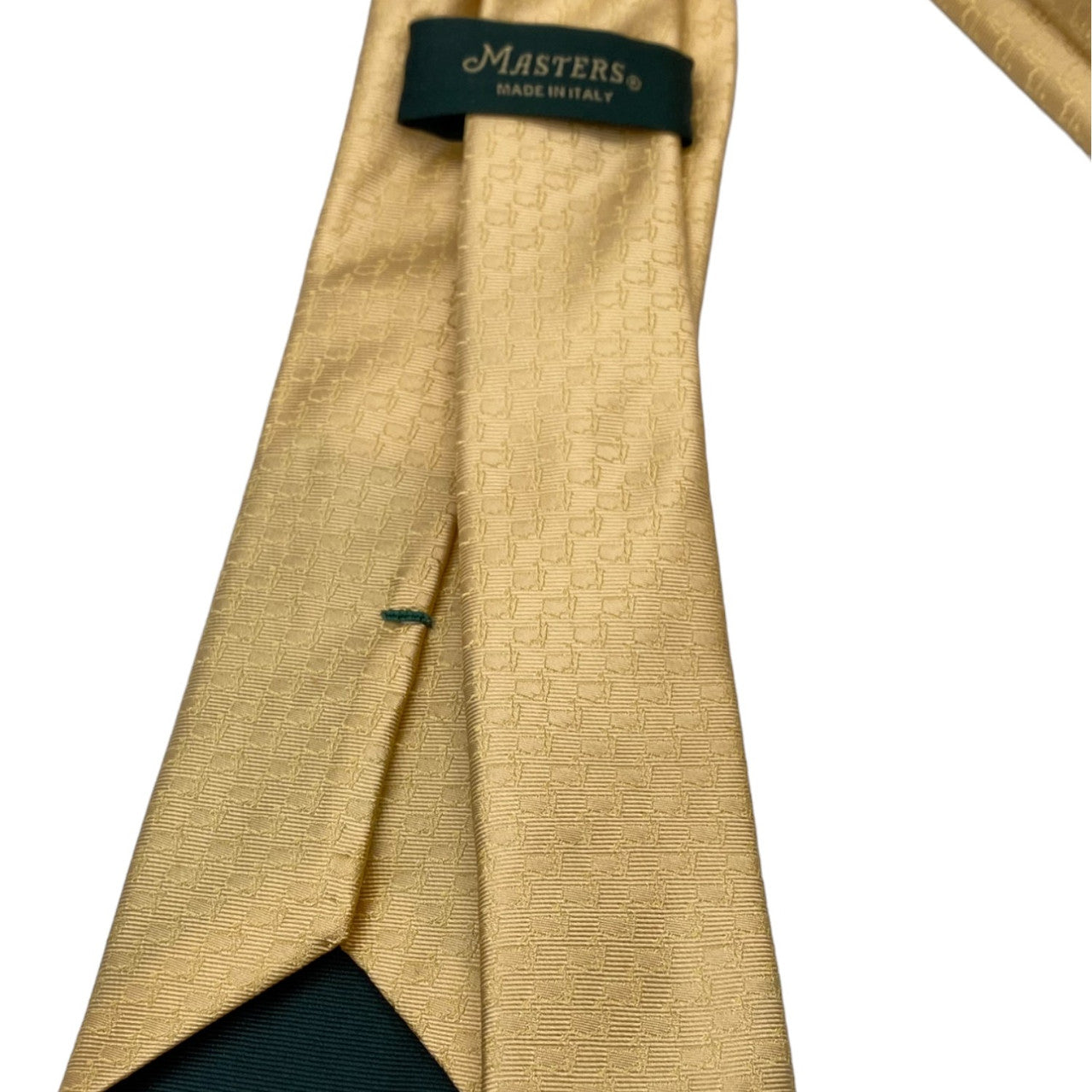 Masters Made in Italy Yellow Gold Silk Tie with Mini Logo Woven Damask Pattern