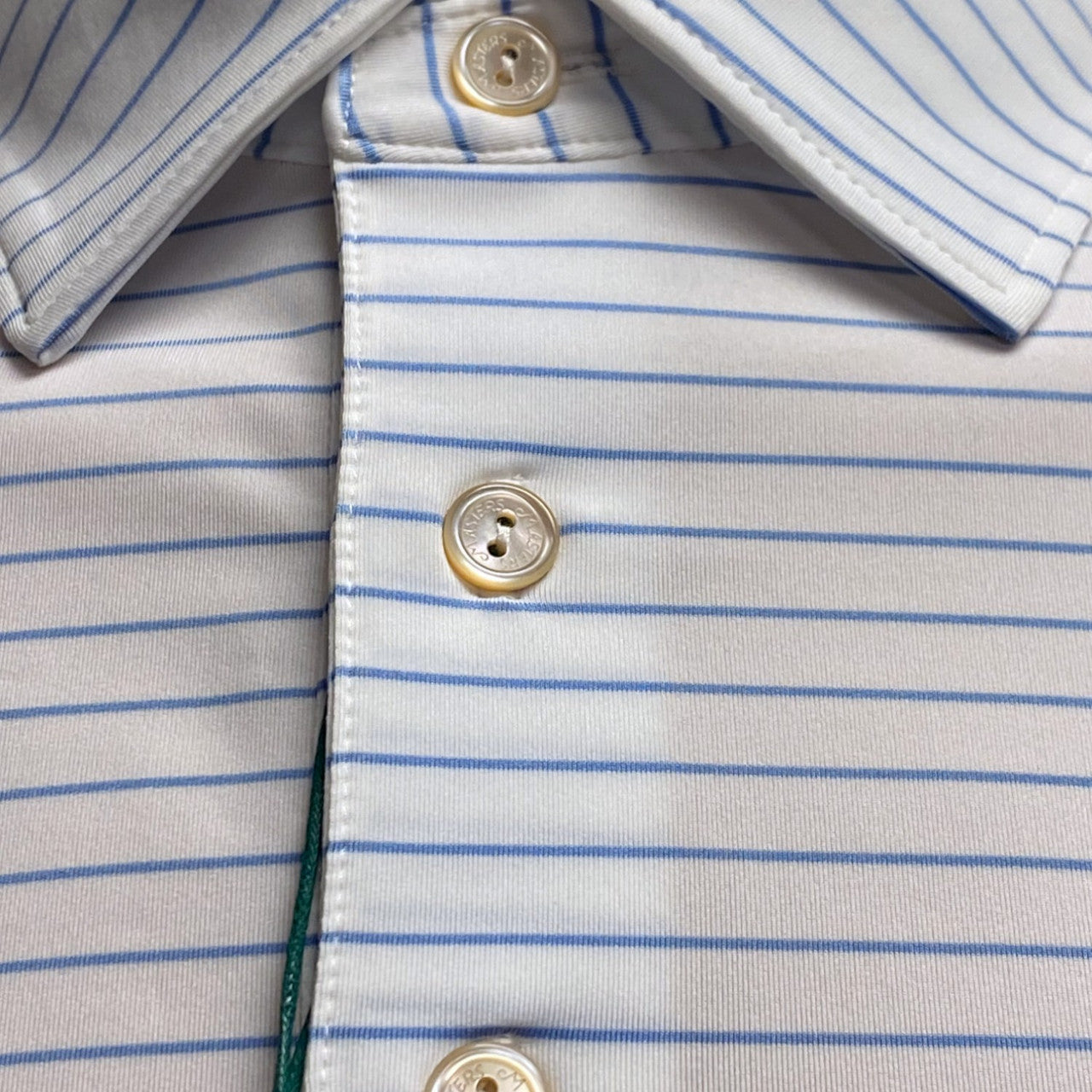 Masters Tech White Performance Golf Shirt Polo with Thin Blue Stripes