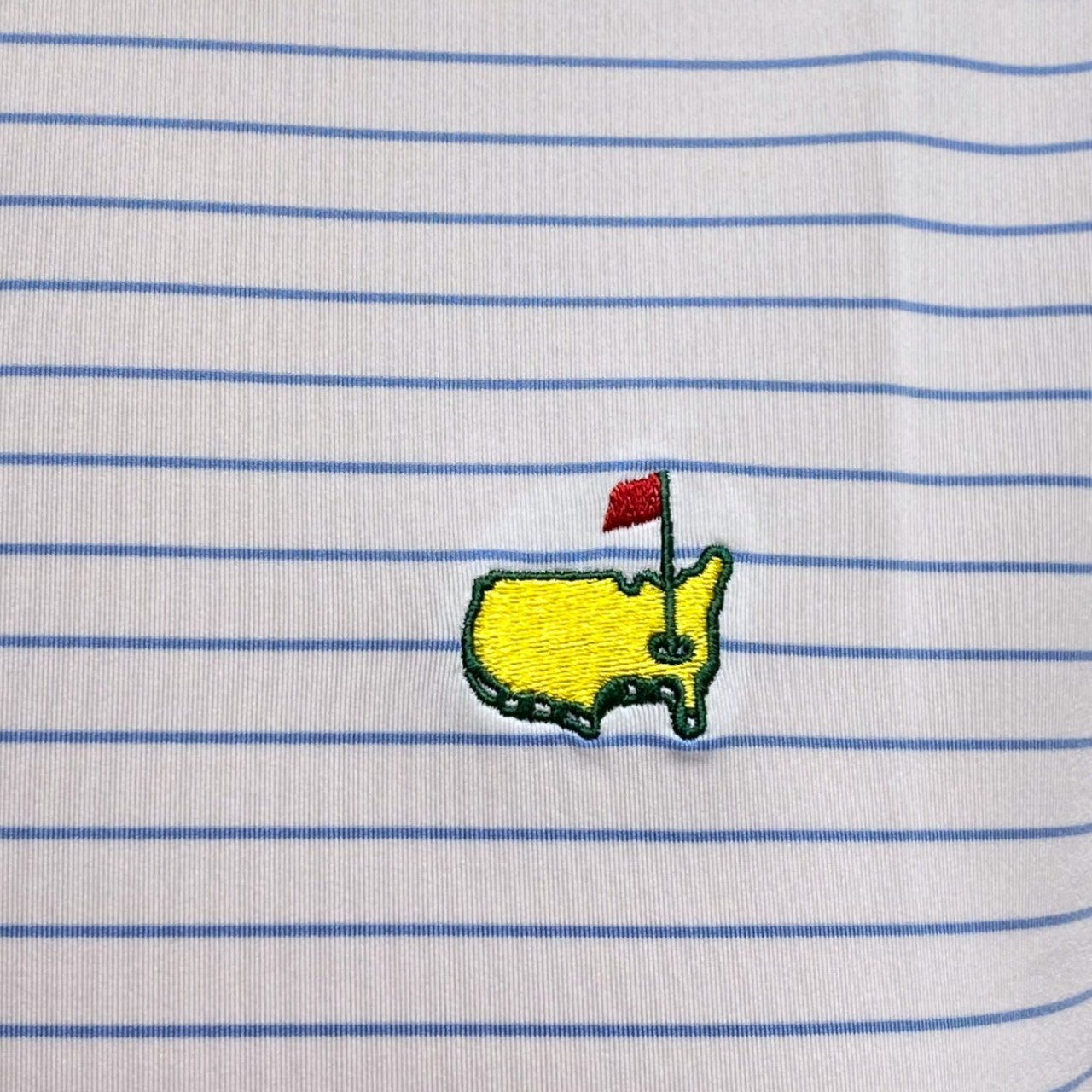 Masters Tech White Performance Golf Shirt Polo with Thin Blue Stripes