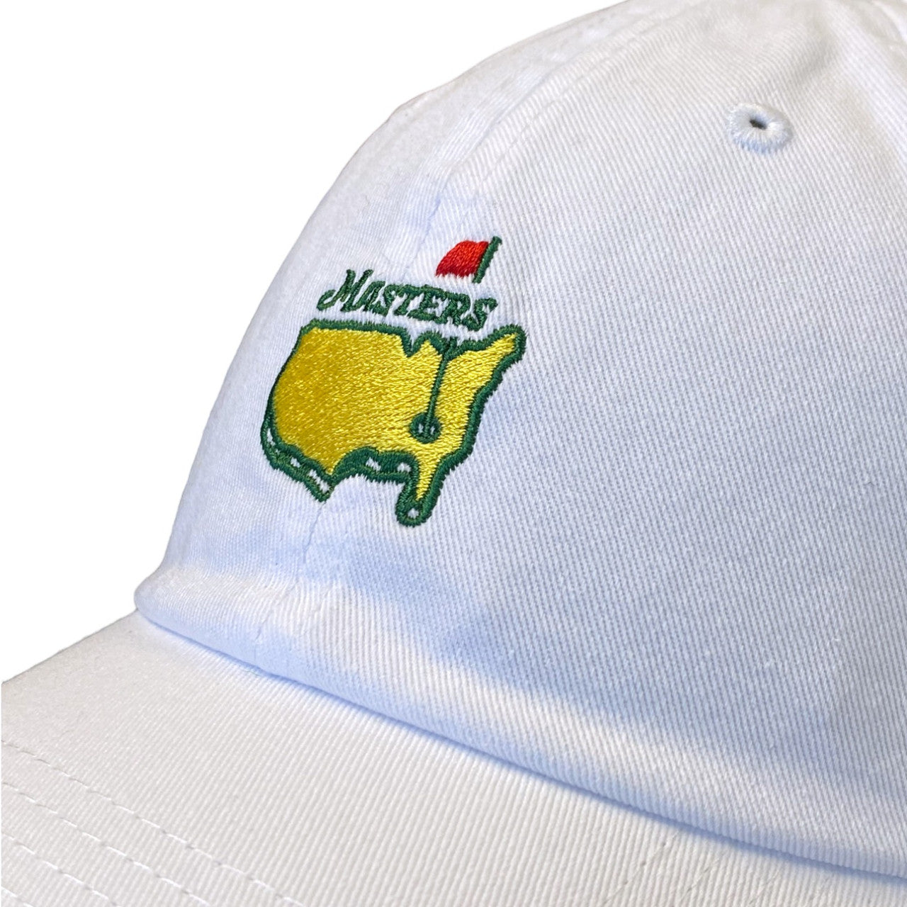 Masters White Caddy Slouch Hat Side Close-Up Logo