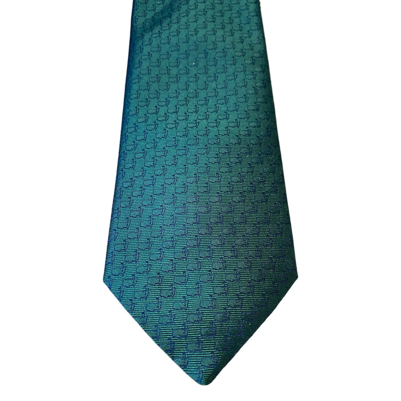 Masters Made in Italy Collection Dark Green Silk Tie with Navy Mini Logo Pattern