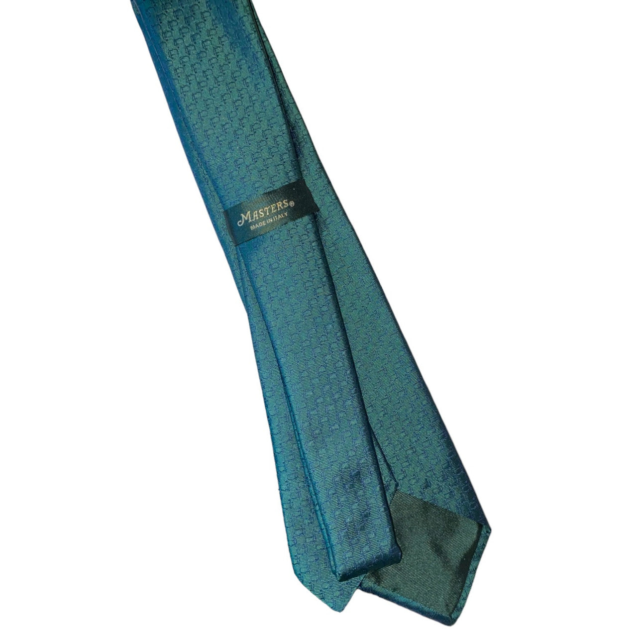 Masters Made in Italy Collection Dark Green Silk Tie with Navy Mini Logo Pattern