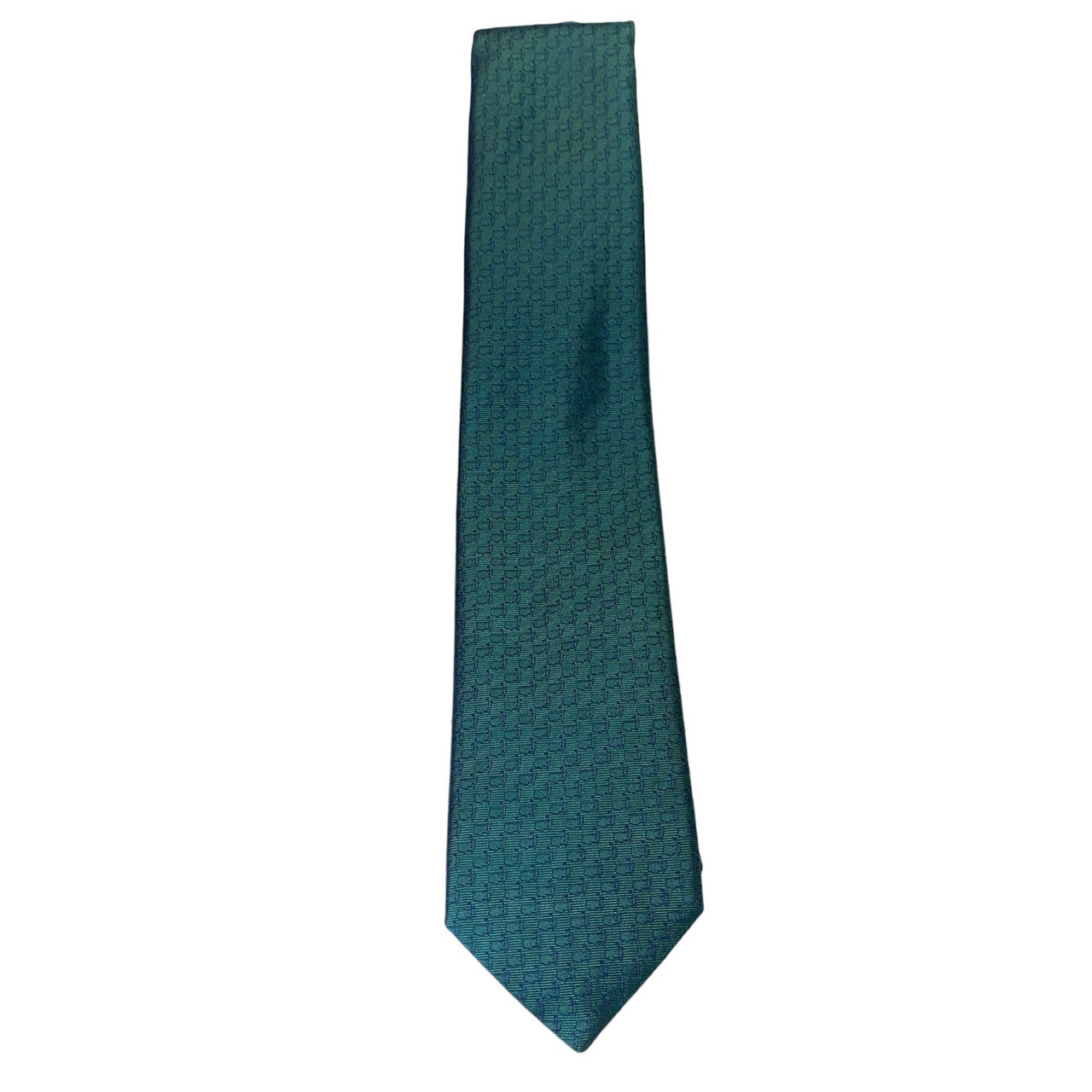 Masters Made in Italy Collection Dark Green Silk Tie with Navy Mini Logo Pattern