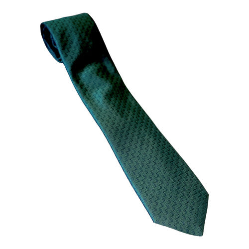 Masters Made in Italy Collection Dark Green Silk Tie with Navy Mini Logo Pattern