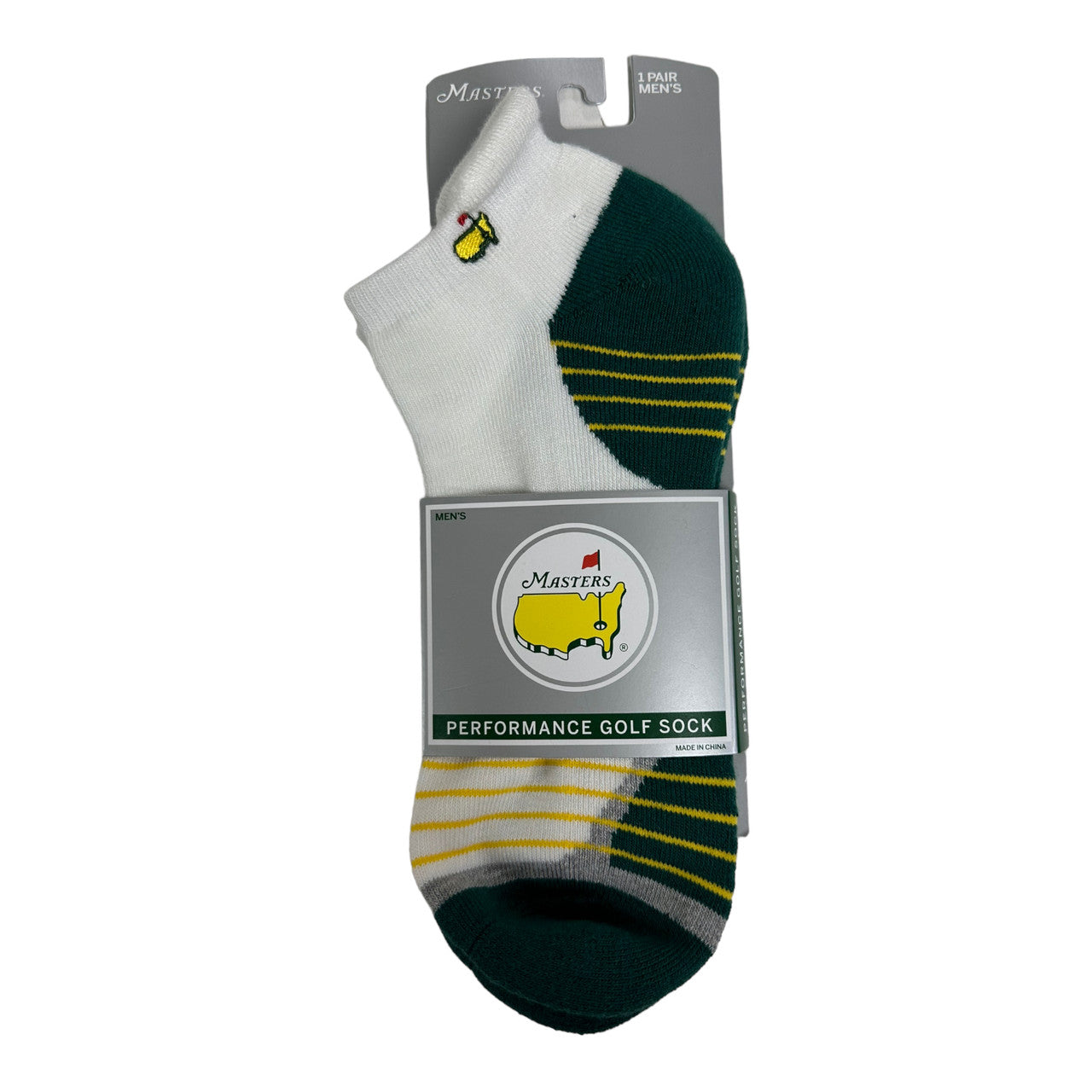 Masters White and Green Ankle Socks with Yellow Stripes