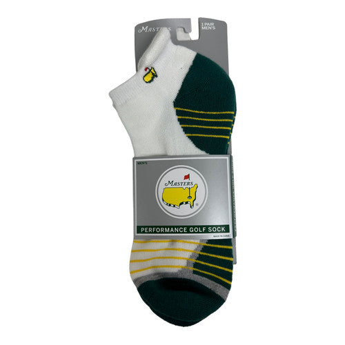 Masters White and Green Ankle Socks with Yellow Stripes
