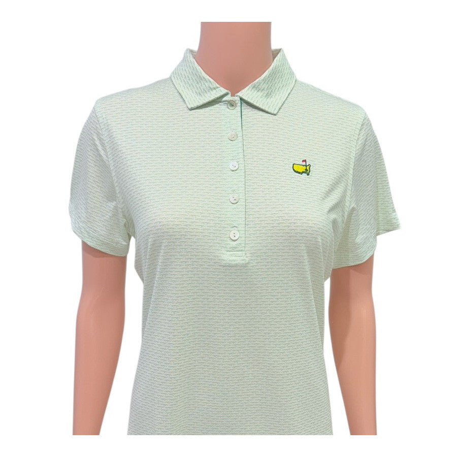 Masters Magnolia Lane White Performance Tech Polo with Yellow and Green Hogan's Bridge