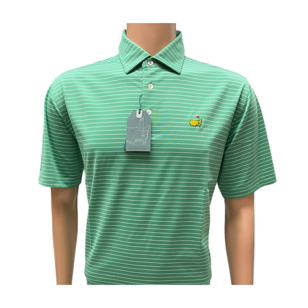 Masters Tech Clover Green Performance Golf Shirt Polo with Thin White Stripes