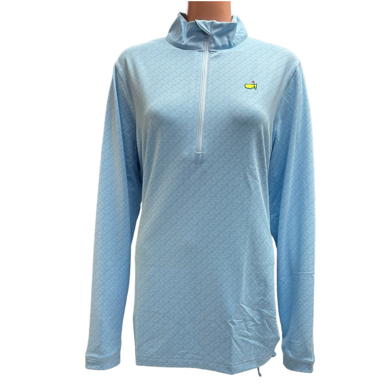Masters Magnolia Lane Tech Ladies Light Blue Diamond Map Logo Pattern 1/4 Zip Performance Pullover