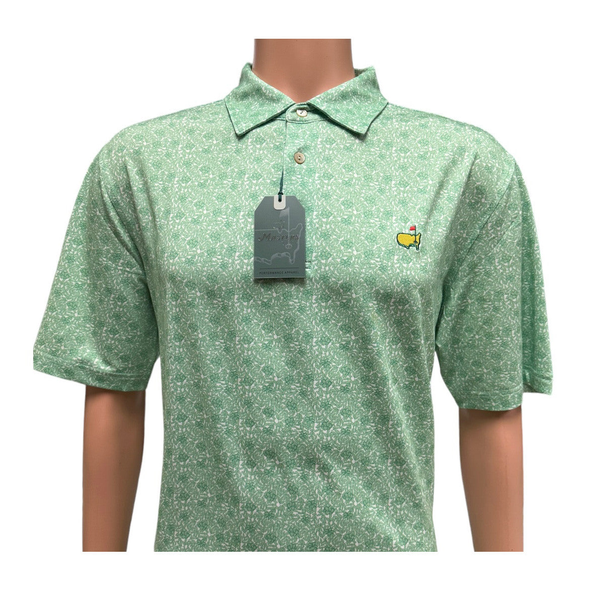 Masters Tech Light Green Floral and Foliage Pattern Performance Golf Shirt Polo