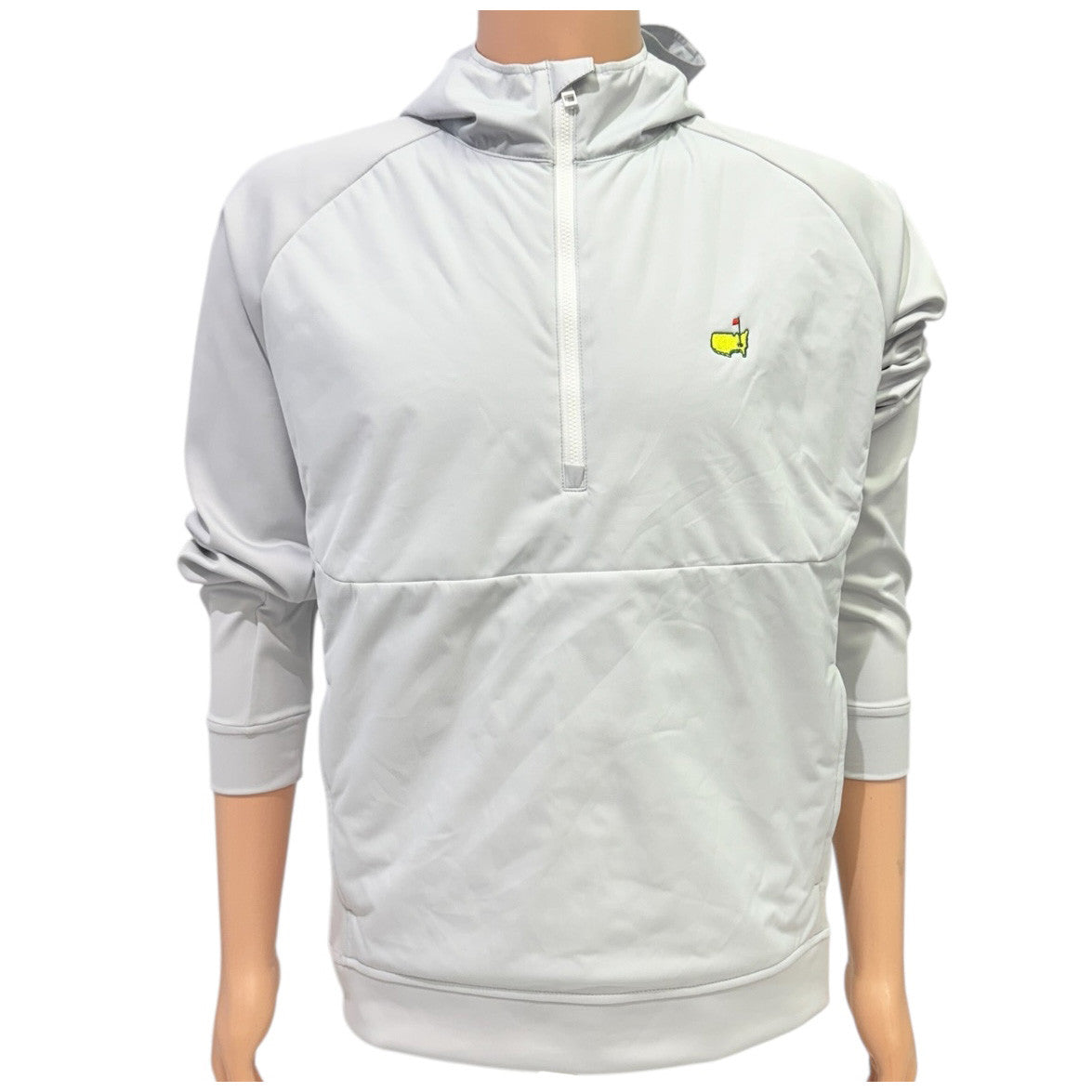 Masters Peter Millar Light Grey Performance Tech 1/2 Zip with Hood and Zip Pocket Pullover