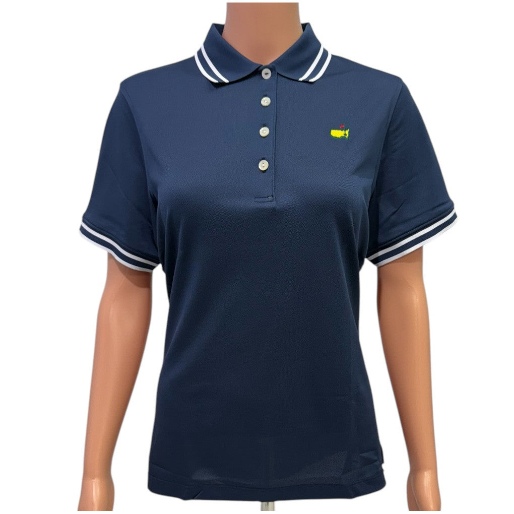 Masters Magnolia Lane Navy Performance Tech Polo with White Stripe Color