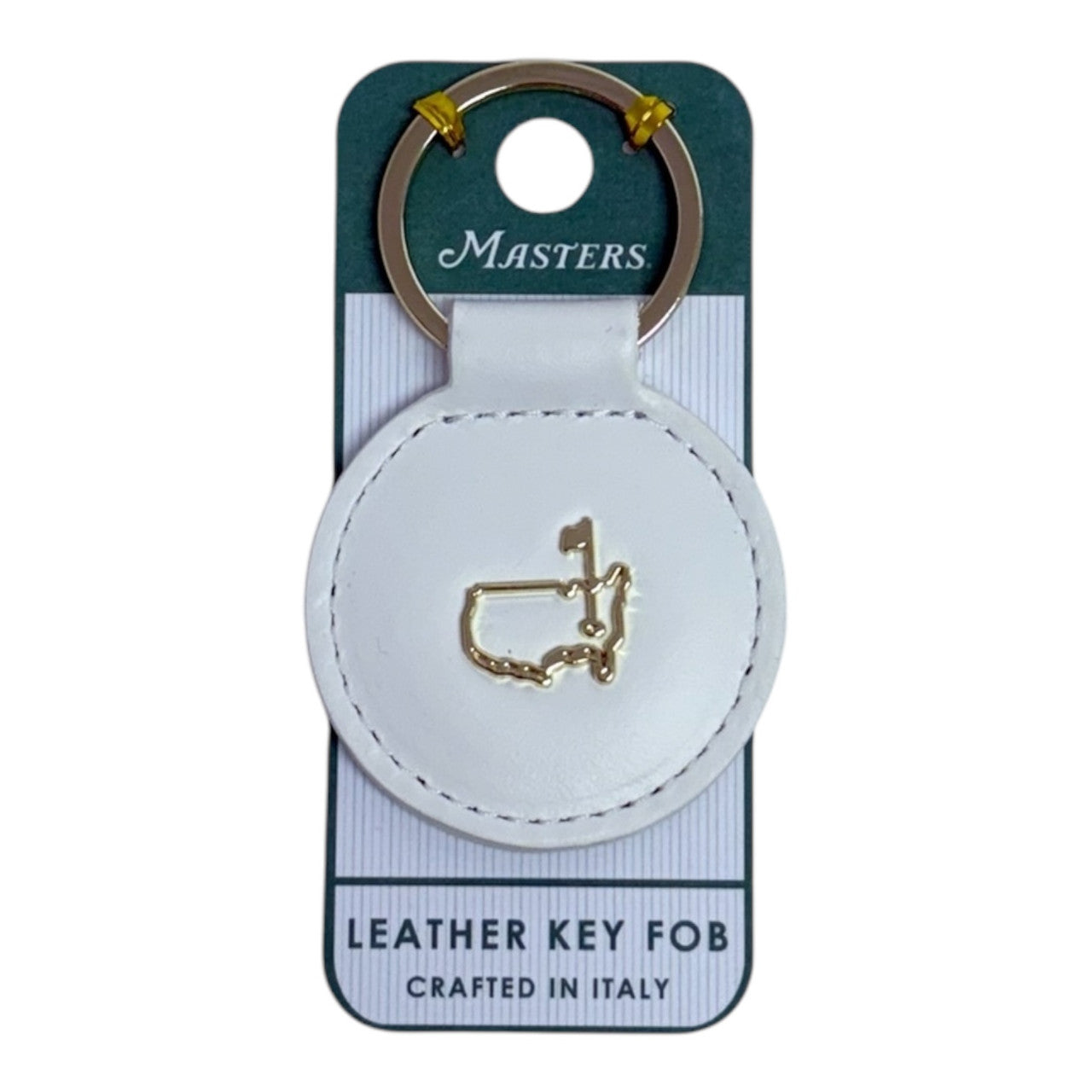 Masters Italian Leather White Round Key Fob