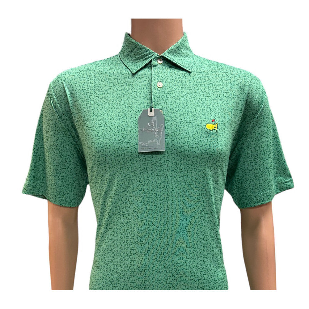 Masters Tech Green Performance Golf Shirt Polo with Dk Green Outline Map Logo Pattern