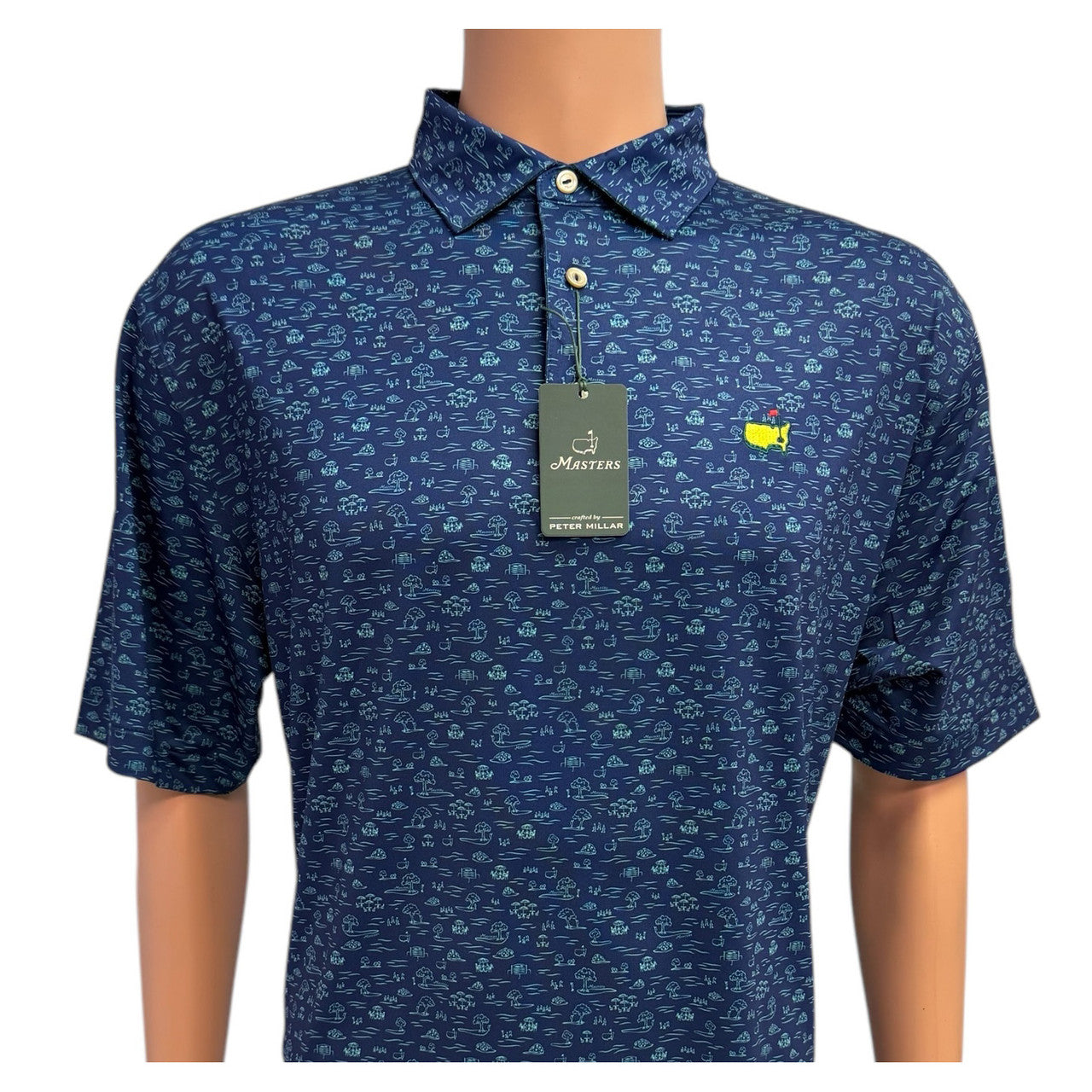 Peter Millar Blue Patterned Performance Tech Polo with Aqua Icons