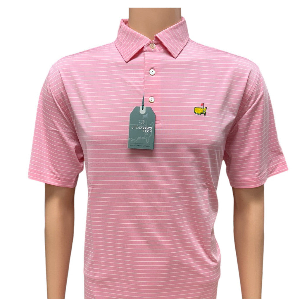 Masters Tech Petal Pink Performance Golf Shirt Polo with Thin White Stripes