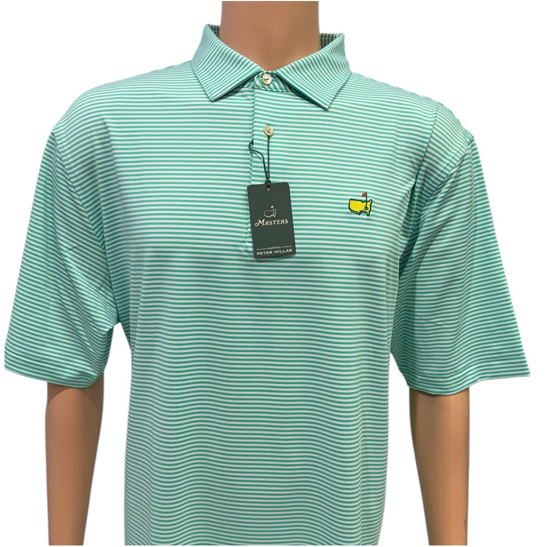 Masters Peter Millar Spring Green and White Stripe Performance Tech Polo