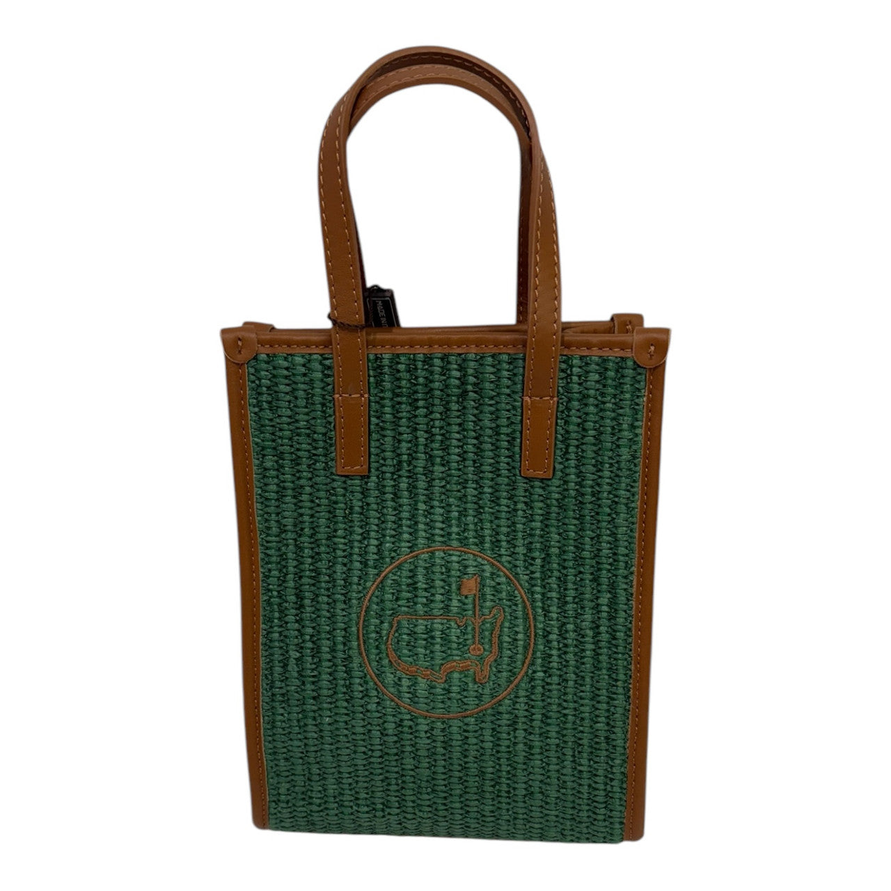 Masters Made in Italy Green Straw Crossbody Shopper with Brown Leather Trim