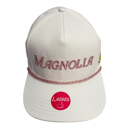 Masters Ladies White Rope Hat with Magnolia in Raised Pink