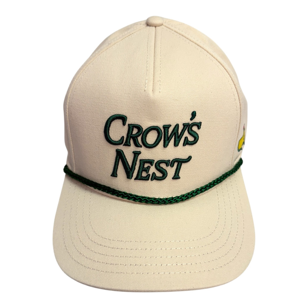 Masters Cream Rope Hat with Crow's Nest in Raised Green Lettering